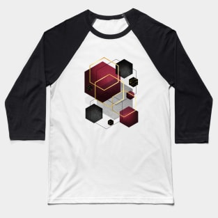 Geometric Hexagons in Red and Black Baseball T-Shirt